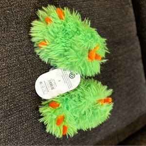 Kids Furry Green Monster Mittens with Orange Claws